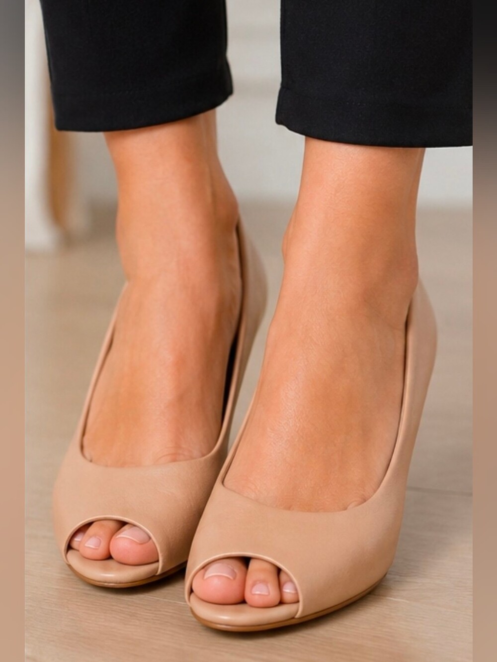 Alex Marie Nude Peep-Toe Wedge Pumps Size 7
